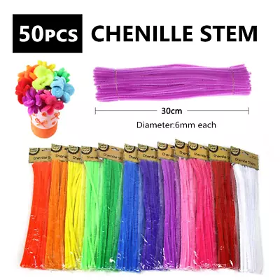 50pcs Pipe Cleaners Chenille Stems Craft Sticks Assorted Colours Art 30cm • $4.89