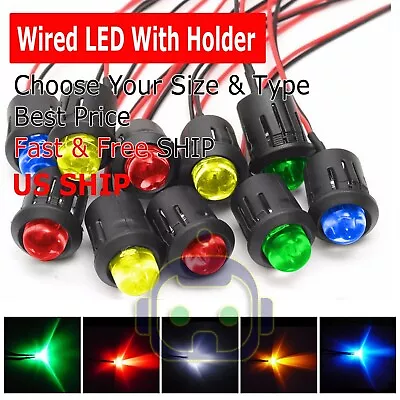 $7.95 • Buy 3mm 5mm 8mm 10mm Pre Wired LED + Holder DC9-12V Color Lights Emitting Diodes