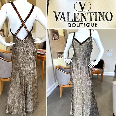 Valentino Vintage 80's Metallic Leopard Print Evening Dress With Sequin Fringe • $999