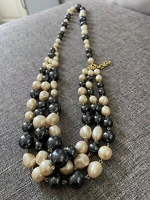 Monet Multi Strand Black & Cream Faux Pearl Necklace • $48