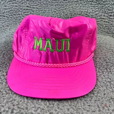 Vintage Maui Hawaii Snapback Hat Pink Green Embroidered Spellout Nylon Rope 90s • $24.83