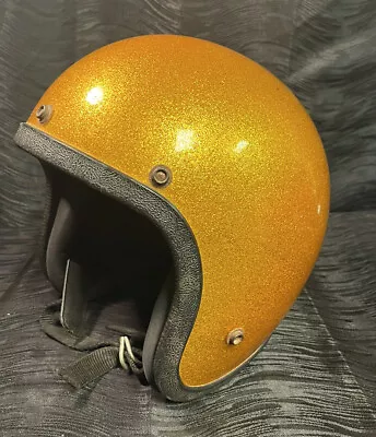 Vtg Open Face 3/4 Motorcycle Helmet DOT Cafe Racer Yellow Gold 60s 70s Buco ?? • $145