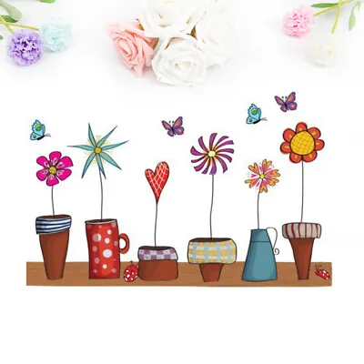£8.64 • Buy  2pcs Flower Pot Wallpaper Fashion Background Wall Decorative Sticker For Living