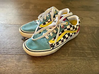 $19.99 • Buy Vans Checkerboard Neon Pride Mens 5.5 Women 7 Lace Up Off The Wall Blue Yellow