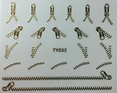 Nail Art 3D Decal Stickers Metallic Gold Zippers TY032 • $3.29