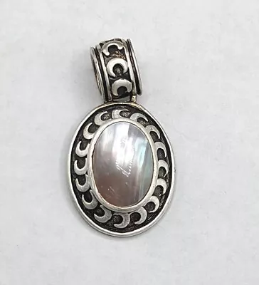 Sterling Silver Mabe Blister Mother Of Pearl Iridescent Shell Oval Pendant • $29