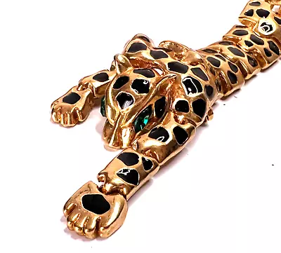 Gold Tone Green Eyed Black Enamel Cougar Cat Shoulder Vintage Brooch Jewelry Lot • $2.53