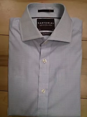 Mens M&S SARTORIAL Light Blue Slim Fit Shirt 14.5  Collar With Double Cuffs • £18