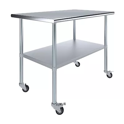 30 In. X 48 In. Stainless Steel Work Table With Wheels | Metal Mobile Food Prep • $284.95