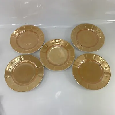 Lot Of 5 Vtg Victoria Czechoslovakia Orange Golden Art Deco 7.5  Salad Plates  • $30