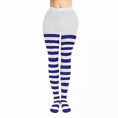 Blue And White Coloured Striped Thick Sheer Tights UK Christmas Dance Party • £5.99