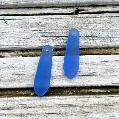 £5.99 • Buy 2 Pieces Cultured Sea Glass Baby Teardrop Beads Drilled - 22x6mm Medium Blue