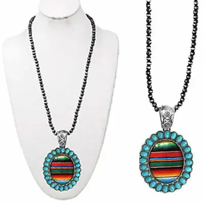 $21.54 • Buy Navajo Oval Serape Bubble Glass Necklace (Turquoise)
