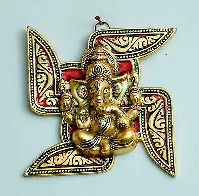 Hindu Lord Ganesh Swastik Metal Wall Hanging God Statue 6.5  GIft • $25