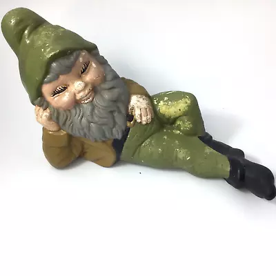 Vintage Ceramic Resting Gnome Figurine Hand Painted Garden Ornament 11  • $18