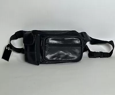 New NOS Vintage Wilson's Leather Waist Bag Fanny Pack Black Cell Pocket • $38.99