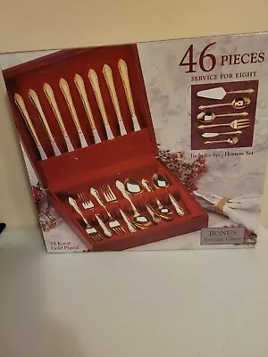 Prescott Tableware Stainless Gold Plated 46 Piece Set With Wooden Box • £53.07