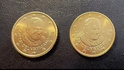 Vatican 50 Cents 2011  And 2013 Two Pope Benedict XVI Coins UNC • $10