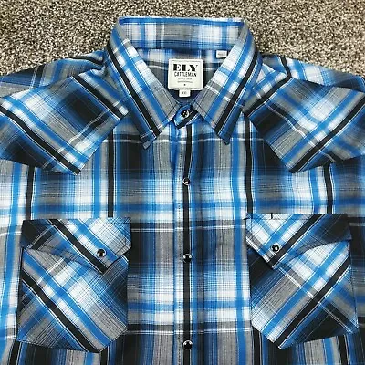 Ely Cattleman Shirt Western Pearl Snap Blue Black Plaid L/S Button Up Mens 2XL • $22.99