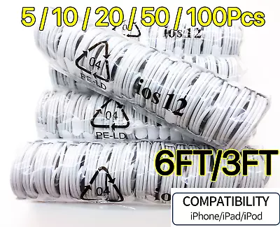 5-100 Pack 3FT 6FT USB Charger Cable Lot For IPhone 12 11 XR 8 7 6 Charging Cord • $124.99