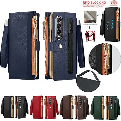 $34.47 • Buy For Samsung Galaxy Z Fold 4 3 Leather Card Pocket Zipper Stand Wallet Case Cover