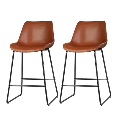 $211 • Buy Artiss Set Of 2 Bar Stools Kitchen Metal Bar Stool Dining Chairs PU Leather Brow