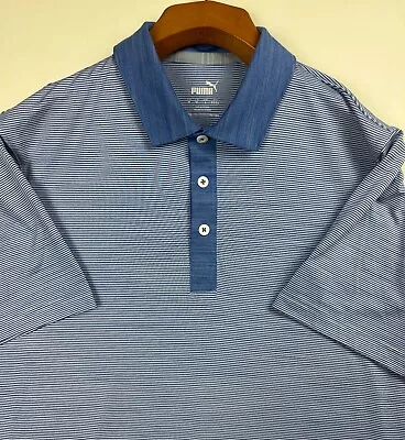 Puma Mens Golf Polo Shirt Size M Blue Logo Dry Cell Short Sleeve Collared • $12
