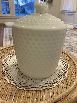 Vintage Anchor Hocking Hobnail Milk Glass Ice Bucket Lidded Canister Cookie Jar • $39.99