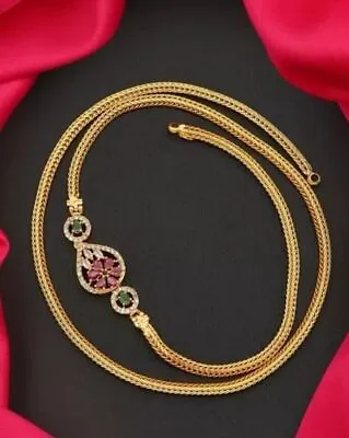 Indian Fashion Ethnic 22k Gold Plated Long AD Necklace Light Chain Mala Jewelry • £16.09