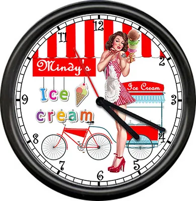 Personalized Ice Cream Parlor Shop Retro Diner Dairy Your Name Sign Wall Clock • $45.77