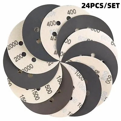 $10.88 • Buy 24PCS 5in Orbital Sander Paper Sanding Discs 400-2000 Grit Hook Loop Sandpaper