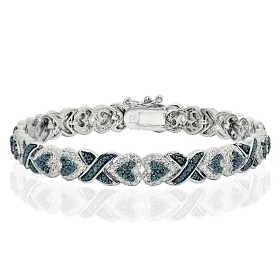 $22.99 • Buy Blue Diamond Accent X And Heart Link Tennis Bracelet