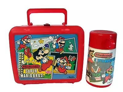 VTG 1988 Super Nintendo Super Mario Bros Aladdin Red Lunch Box & Thermos • $19.95