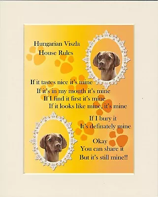 Hungarian Vizsla  It's Mine  House Rules Comic Dog Art Print Ready Mounted • $8.62