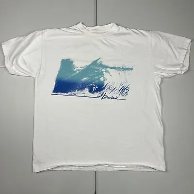 Vintage 90s Hawaii Surf Beach Graphic T Shirt White XL Single Stitch • $22.99