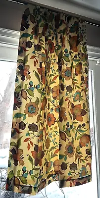 4 Panels MCM 70's? Vintage Pinch Pleat Curtains Drapes Floral Gold Brown Green • $44.99