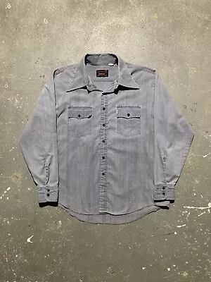 Vintage Campus Chambray Long Sleeve Button Up Work Shirt Mechanic Size XL • $17.99