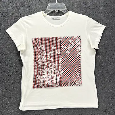 Zara T Shirt Womens Small White Red Floral Short Sleeve Round Neck Top Blouse • $11.04