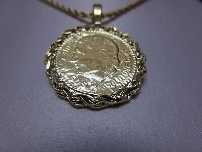 14 Kt Gold Plated 2 Sided Mexican Coin Charm Pendant W/ 18  2.5mm Rope Set-2200 • $15.60