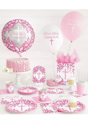 Girls 1st First Holy Communion Party Tableware Decorations Supplies Pink + White • £3.49