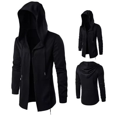 Dark Men's Windbreaker Men's Mid-Length Cloak Wizard Cloak Hooded Jacket Plus Si • $38.96