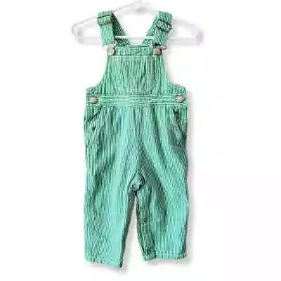 Baby Train Conductor Striped Overalls 12 Mos Green White Classic Vintage Unisex • $24