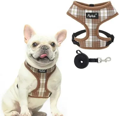 PUPTECK Soft Mesh Dog Harness And Leash Padded No Pull Harness Coffee Medium • $9.95
