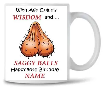 £8.99 • Buy Personalised Rude Mens 50th Birthday Gift Mug With Age Comes Wisdom. 