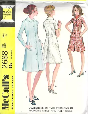 Vintage Shirt Coat Style Dress A Line Button Front Sewing Pattern UNCUT 16.5 • $9.69