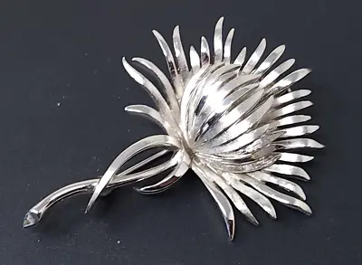 Vintage Crown Trifari Signed Scottish Thistle Flower Silver Tone Pin Brooch • $75