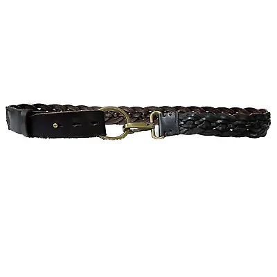 J Crew Womens Brown Woven Braided Genuine Leather Belt Small Solid Brass Buckle • $24.87