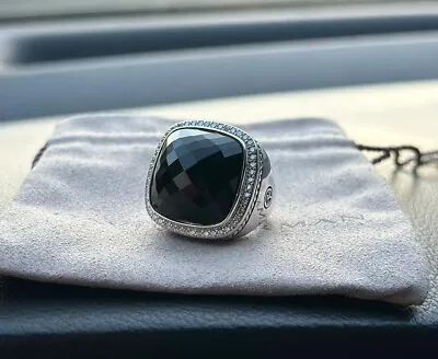 David Yurman Sterling Silver 20mm BLACK ONYX ALBION Ring With DIAMONDS Size 9 • $269