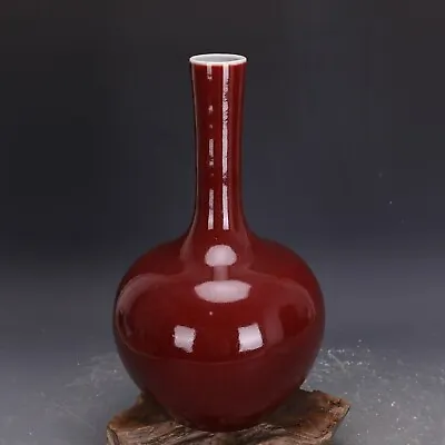 13.5  Chinese Old Monochrome Ox-blood Red Glaze Porcelain Tianqiu Vase Mark • $329