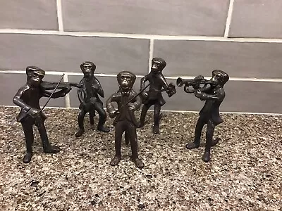 Musical Monkeys Instrument Band Set Of 5 Bronze Figurines Vintage Violin Sax • $89